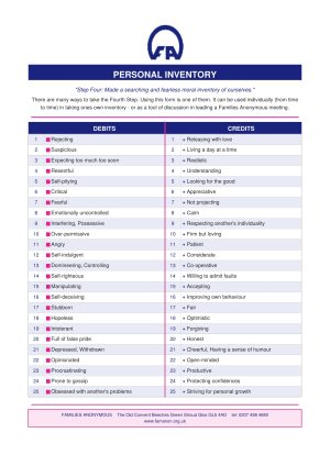 Personal Inventory Form (Downloadable Version)